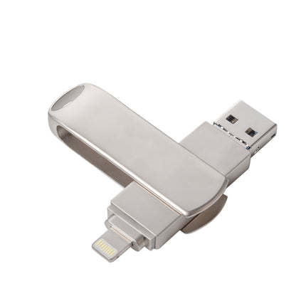 Richwell 3 in 1 128G Micro USB + 8 Pin + USB 3.0 Metal Rotating Push-pull Flash Disk with OTG Function(Silver)-garmade.com