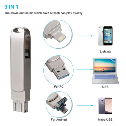 Richwell 3 in 1 128G Micro USB + 8 Pin + USB 3.0 Metal Rotating Push-pull Flash Disk with OTG Function(Silver)-garmade.com