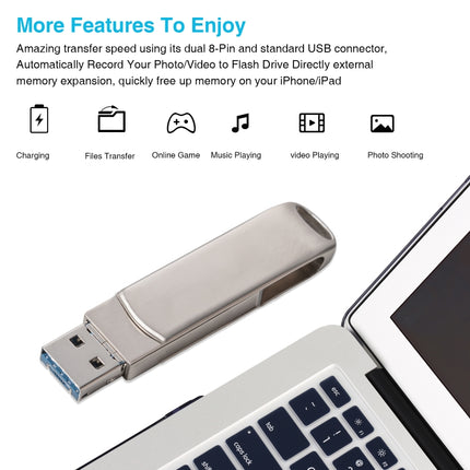 Richwell 3 in 1 64G Micro USB + 8 Pin + USB 3.0 Metal Rotating Push-pull Flash Disk with OTG Function(Silver)-garmade.com