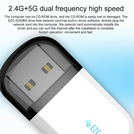 EZCast EZC-5200BS 600Mbps Dual Band WiFi + Bluetooth USB 2.0 Wireless Adapter (White)-garmade.com
