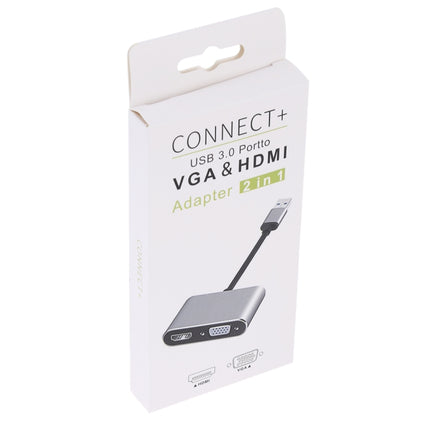 2 in 1 USB 3.0 to HDMI + VGA Adapter(Silver)-garmade.com