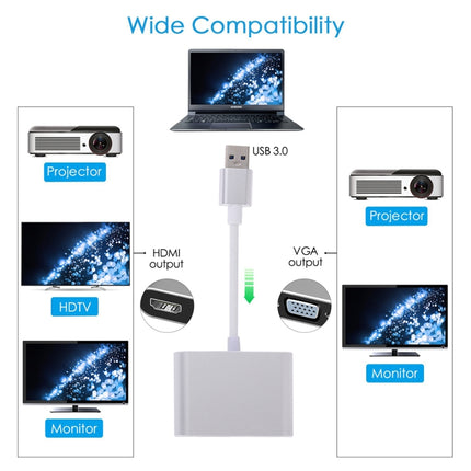 2 in 1 USB 3.0 to HDMI + VGA Adapter(Silver)-garmade.com