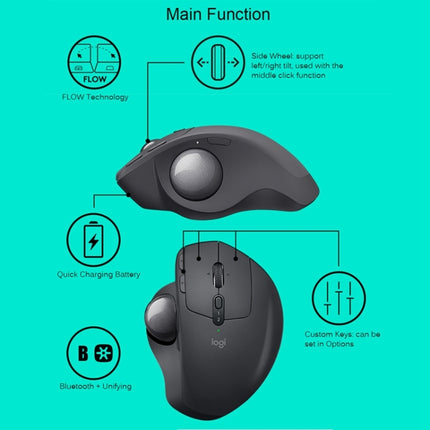 Logitech MX ERGO 440DPI Bluetooth + Unifying Dual-mode Wireless Trackball Optical Mouse(Black)-garmade.com