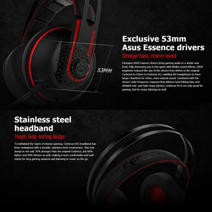 ASUS Cerberus V2 3.5mm Interface 53mm Speaker Unit Gaming Headset with Mic(Red)-garmade.com