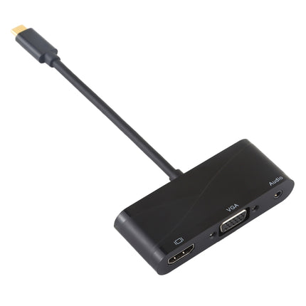 USB 2.0 + Audio Port + VGA + HDMI to USB-C / Type-C HUB Adapter (Black)-garmade.com