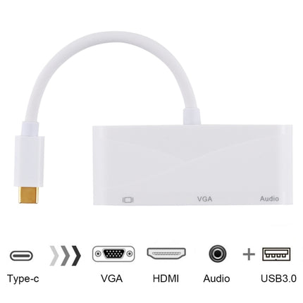 USB 2.0 + Audio Port + VGA + HDMI to USB-C / Type-C HUB Adapter (White)-garmade.com
