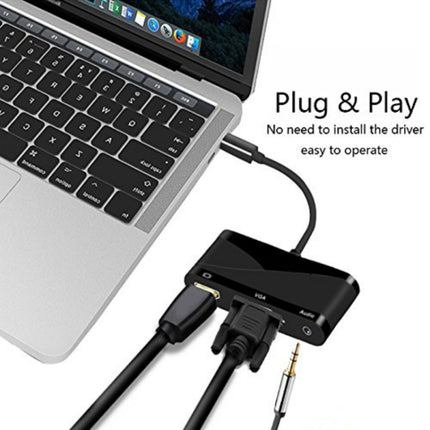 USB 2.0 + Audio Port + VGA + HDMI to USB-C / Type-C HUB Adapter (White)-garmade.com