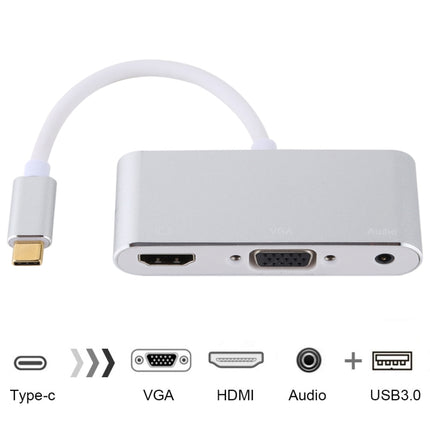 USB 2.0 + Audio Port + VGA + HDMI to USB-C / Type-C HUB Adapter (Silver)-garmade.com