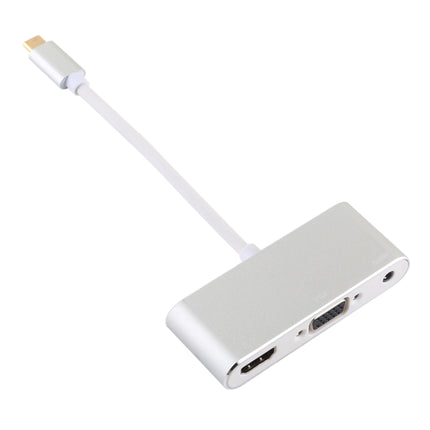 USB 2.0 + Audio Port + VGA + HDMI to USB-C / Type-C HUB Adapter (Silver)-garmade.com