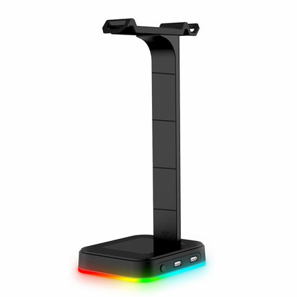 RGBD9 Colorful Glowing Gaming Headset Display Stand with Charging + Data Transmission Dual USB Interface (Black)-garmade.com