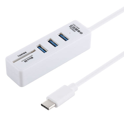 2 in 1 TF / SD Card Reader + 3 x USB 3.0 Ports to USB-C / Type-C HUB Converter, Cable Length: 26cm (White)-garmade.com