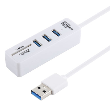 2 in 1 TF / SD Card Reader + 3 x USB 3.0 Ports to USB 3.0 HUB Converter, Cable Length: 26cm(White)-garmade.com