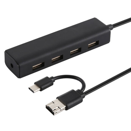 3 in 1 USB-C / Type-C + Micro USB + 4 x USB 2.0 Ports HUB Converter, Cable Length: 12cm(Black)-garmade.com