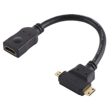 HDMI Female to Mini HDMI + Micro HDMI T Shape Cable(Black)-garmade.com