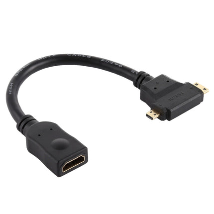 HDMI Female to Mini HDMI + Micro HDMI T Shape Cable(Black)-garmade.com