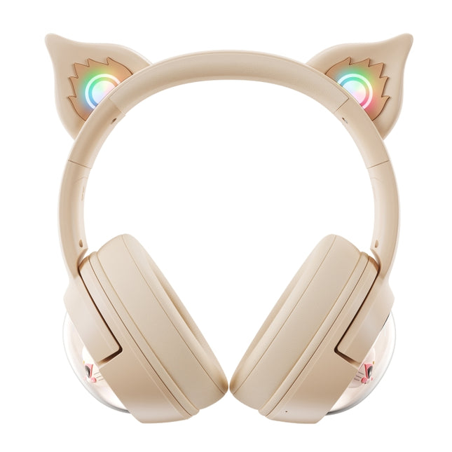 B5 Cat Ear Design USB-C / Type-C RGB Wireless Bluetooth HiFi Headset (Beige)-garmade.com