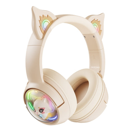 B5 Cat Ear Design USB-C / Type-C RGB Wireless Bluetooth HiFi Headset (Beige)-garmade.com