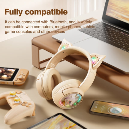 B5 Cat Ear Design USB-C / Type-C RGB Wireless Bluetooth HiFi Headset (Beige)-garmade.com