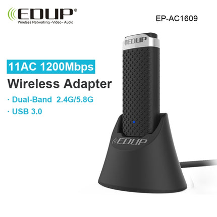 EDUP EP-AC1609 1200Mbps High Speed USB 3.0 WiFi Adapter Receiver Ethernet Adapter with 1m Extend Cable & Base-garmade.com