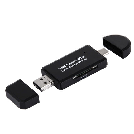 3 in 1 USB-C / Type-C 3.1 to USB 2.0 + Micro USB + SD(HC) + Micro SD Card Reader Adapter with OTG Function(Black)-garmade.com