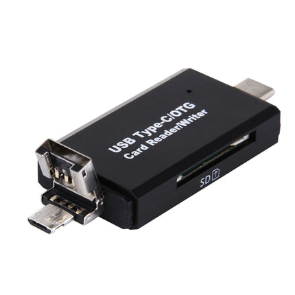 3 in 1 USB-C / Type-C 3.1 to USB 2.0 + Micro USB + SD(HC) + Micro SD Card Reader Adapter with OTG Function(Black)-garmade.com