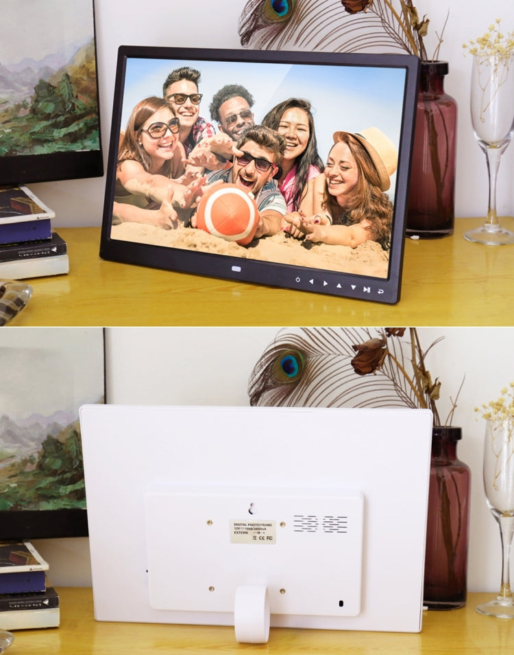 15.0 inch LED Display Digital Photo Frame with Holder / Remote Control, Allwinner, Support USB / SD Card Input / OTG(White)-garmade.com
