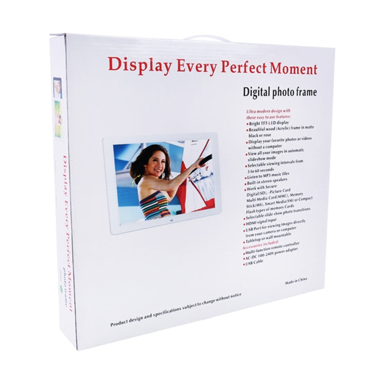 15.0 inch LED Display Digital Photo Frame with Holder / Remote Control, Allwinner, Support USB / SD Card Input / OTG(White)-garmade.com