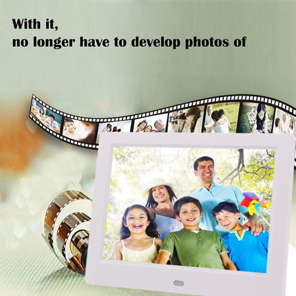 AC 100-240V 8 inch TFT Screen Digital Photo Frame with Holder & Remote Control, Support USB / SD Card Input (White)-garmade.com