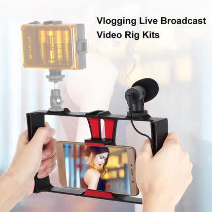 PULUZ 2 in 1 Live Broadcast Smartphone Video Rig + Microphone Kits for iPhone, Galaxy, Huawei, Xiaomi, HTC, LG, Google, and Other Smartphones(Red)-garmade.com