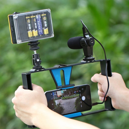 [US Warehouse] PULUZ 2 in 1 Live Broadcast Smartphone Video Rig + Microphone Kits for iPhone, Galaxy, Huawei, Xiaomi, HTC, LG, Google, and Other Smartphones(Blue)-garmade.com
