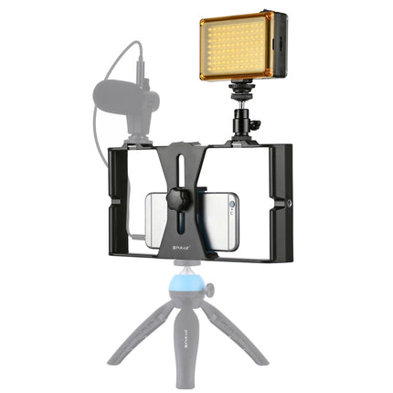 [US Warehouse] PULUZ 2 in 1 Vlogging Live Broadcast LED Selfie Light Smartphone Video Rig Kits with Cold Shoe Tripod Head for iPhone, Galaxy, Huawei, Xiaomi, HTC, LG, Google, and Other Smartphones(Blue)-garmade.com