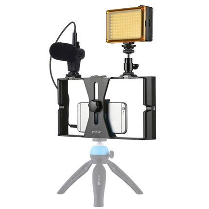 [US Warehouse] PULUZ 3 in 1 Vlogging Live Broadcast LED Selfie Light Smartphone Video Rig Kits with Microphone + Cold Shoe Tripod Head for iPhone, Galaxy, Huawei, Xiaomi, HTC, LG, Google, and Other Smartphones(Blue)-garmade.com