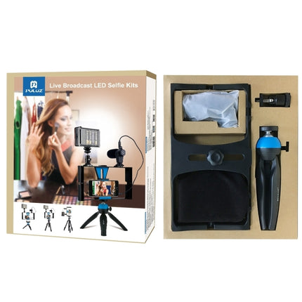 [US Warehouse] PULUZ 4 in 1 Vlogging Live Broadcast LED Selfie Light Smartphone Video Rig Kits with Microphone + Tripod Mount + Cold Shoe Tripod Head for iPhone, Galaxy, Huawei, Xiaomi, HTC, LG, Google, and Other Smartphones(Blue)-garmade.com