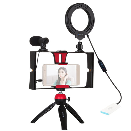 PULUZ 4 in 1 Vlogging Live Broadcast Smartphone Video Rig + 4.7 inch 12cm Ring LED Selfie Light Kits with Microphone + Tripod Mount + Cold Shoe Tripod Head for iPhone, Galaxy, Huawei, Xiaomi, HTC, LG, Google, and Other Smartphones(Red)-garmade.com