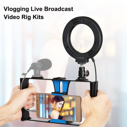 PULUZ 2 in 1 Vlogging Live Broadcast Smartphone Video Rig + 4.7 inch 12cm Ring LED Selfie Light Kits with Cold Shoe Tripod Head for iPhone, Galaxy, Huawei, Xiaomi, HTC, LG, Google, and Other Smartphones(Blue)-garmade.com