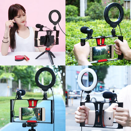 PULUZ 2 in 1 Vlogging Live Broadcast Smartphone Video Rig + 4.7 inch 12cm Ring LED Selfie Light Kits with Cold Shoe Tripod Head for iPhone, Galaxy, Huawei, Xiaomi, HTC, LG, Google, and Other Smartphones(Red)-garmade.com