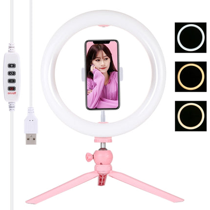 PULUZ 10.2 inch 26cm Light + Desktop Tripod Mount USB 3 Modes Dimmable Dual Color Temperature LED Curved Diffuse Light Ring Vlogging Selfie Photography Video Lights with Phone Clamp(Pink)-garmade.com