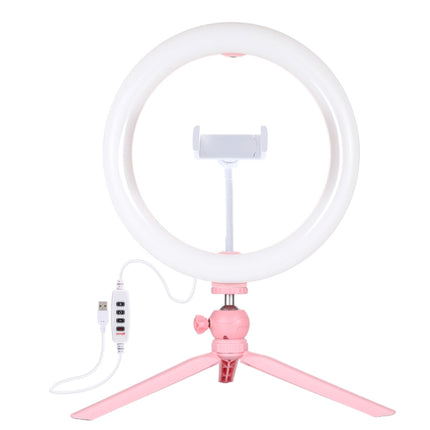 PULUZ 10.2 inch 26cm Light + Desktop Tripod Mount USB 3 Modes Dimmable Dual Color Temperature LED Curved Diffuse Light Ring Vlogging Selfie Photography Video Lights with Phone Clamp(Pink)-garmade.com