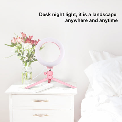 PULUZ 7.9 inch 20cm Light + Desktop Tripod Mount USB 3 Modes Dimmable Dual Color Temperature LED Curved Light Ring Vlogging Selfie Beauty Photography Video Lights with Phone Clamp(Pink)-garmade.com