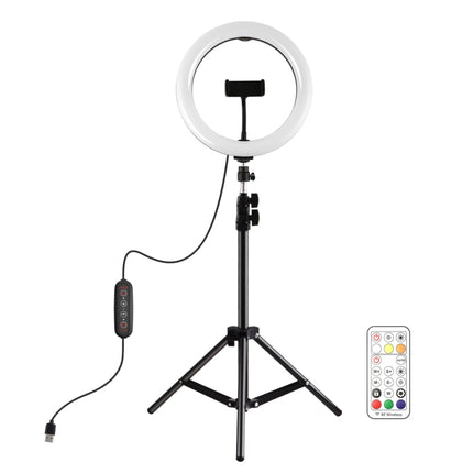 PULUZ 10.2 inch 26cm Marquee LED RGBWW Selfie Beauty Light + 1.1m Tripod Mount 168 LED Dual-color Temperature Dimmable Ring Vlogging Photography Video Lights with Cold Shoe Tripod Ball Head & Remote Control & Phone Clamp(Black)-garmade.com