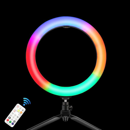 PULUZ 10.2 inch 26cm Marquee LED RGBWW Selfie Beauty Light + Desktop Tripod Mount 168 LED Dual-color Temperature Dimmable Ring Vlogging Photography Video Lights with Cold Shoe Tripod Ball Head & Remote Control & Phone Clamp(Black)-garmade.com