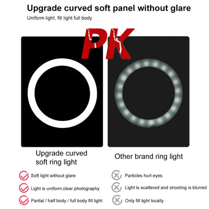 PULUZ 7.9 inch 20cm Light+ 1.1m Tripod Mount USB 3 Modes Dimmable Dual Color Temperature LED Curved Light Ring Vlogging Selfie Photography Video Lights with Phone Clamp(Black)-garmade.com