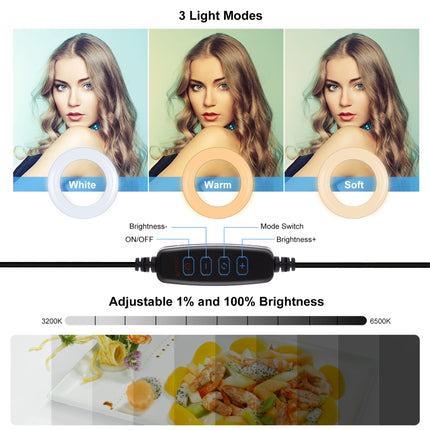 PULUZ 7.9 inch 20cm Ring Selfie Light + Monitor Clip 3 Modes USB Dimmable Dual Color Temperature LED Curved Vlogging Photography Video Lights Kits with Phone Clamp(Black)-garmade.com