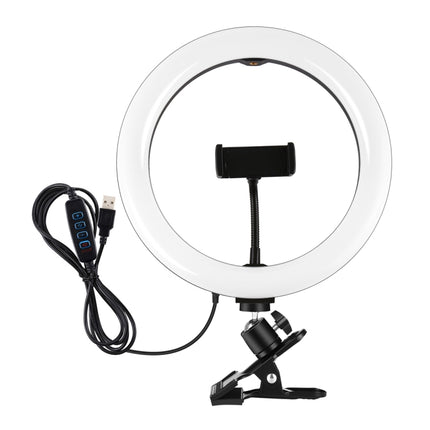 PULUZ 10.2 inch 26cm Ring Light + Monitor Clip USB 3 Modes Dimmable Dual Color Temperature LED Curved Diffuse Vlogging Selfie Beauty Photography Video Lights with Phone Clamp(Black)-garmade.com