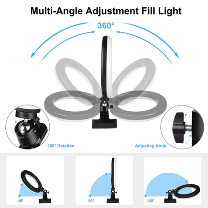 PULUZ 10.2 inch 26cm Ring Light + Monitor Clip USB 3 Modes Dimmable Dual Color Temperature LED Curved Diffuse Vlogging Selfie Beauty Photography Video Lights with Phone Clamp(Black)-garmade.com