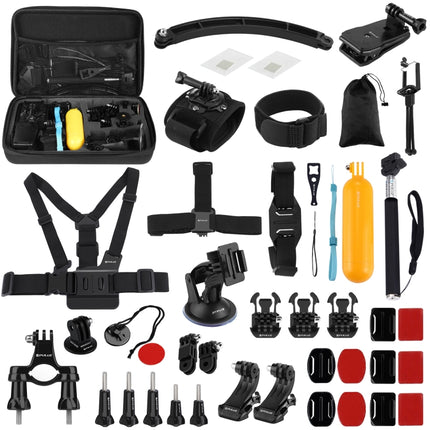PULUZ 50 in 1 Accessories Total Ultimate Combo Kits with EVA Case (Chest Strap + Suction Cup Mount + 3-Way Pivot Arms + J-Hook Buckle + Wrist Strap + Helmet Strap + Extendable Monopod + Surface Mounts + Tripod Adapters + Storage Bag + Handlebar Mount) for-garmade.com