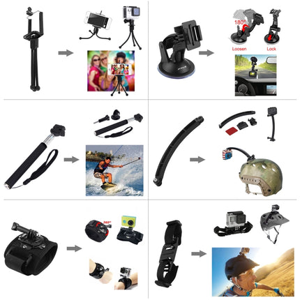 PULUZ 50 in 1 Accessories Total Ultimate Combo Kits with EVA Case (Chest Strap + Suction Cup Mount + 3-Way Pivot Arms + J-Hook Buckle + Wrist Strap + Helmet Strap + Extendable Monopod + Surface Mounts + Tripod Adapters + Storage Bag + Handlebar Mount) for-garmade.com