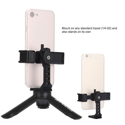 PULUZ Folding Plastic Tripod + Horizontal / Vertical Shooting Metal Clamp with Cold Shoe for iPhone, Galaxy, Huawei, Xiaomi, Sony, HTC, Google and other Smartphones-garmade.com