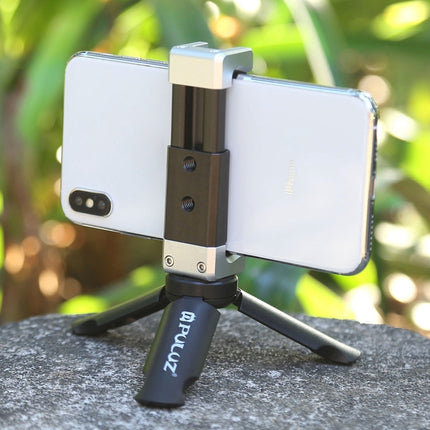 PULUZ Folding Plastic Tripod + Aluminum Alloy Clamp Bracket with Cold Shoe for iPhone, Galaxy, Huawei, Xiaomi, Sony, HTC, Google and other Smartphones-garmade.com