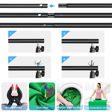 PULUZ 2x2m Photo Studio Background Support Stand Backdrop Crossbar Bracket Kit with Red / Blue / Green Backdrops-garmade.com